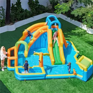 Yaheetech 11-in-1 Outdoor Blow Up Water Slide w/Storage Bag & 950W Blower, For Kids Aged 3 To 10, Inflatable Water Slide w/ 2 Long Slides & Large Climbing Wall & Small Deeper Pool & Awning