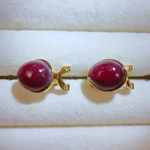 <PingEast Jewelry>5ct Natural Ruby Stud Earrings | Untreated | 925 Silver | 8×12mm