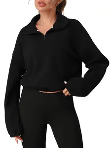 Women's Long Sleeve Fleece Essential Sweatshirt, Warm & Comfortable Half-Zip Pullover Hoodie, Casual Loose Fit Design for Fall Winter Seasons