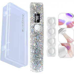Handheld UV Light with Sparkly Rhinestones 3W Portable LED Nail Lamp Wireless Rechargeable USB Nail Dryer with Silicone Stamper Display Screen for Fast Curing Home DIY Manicure White