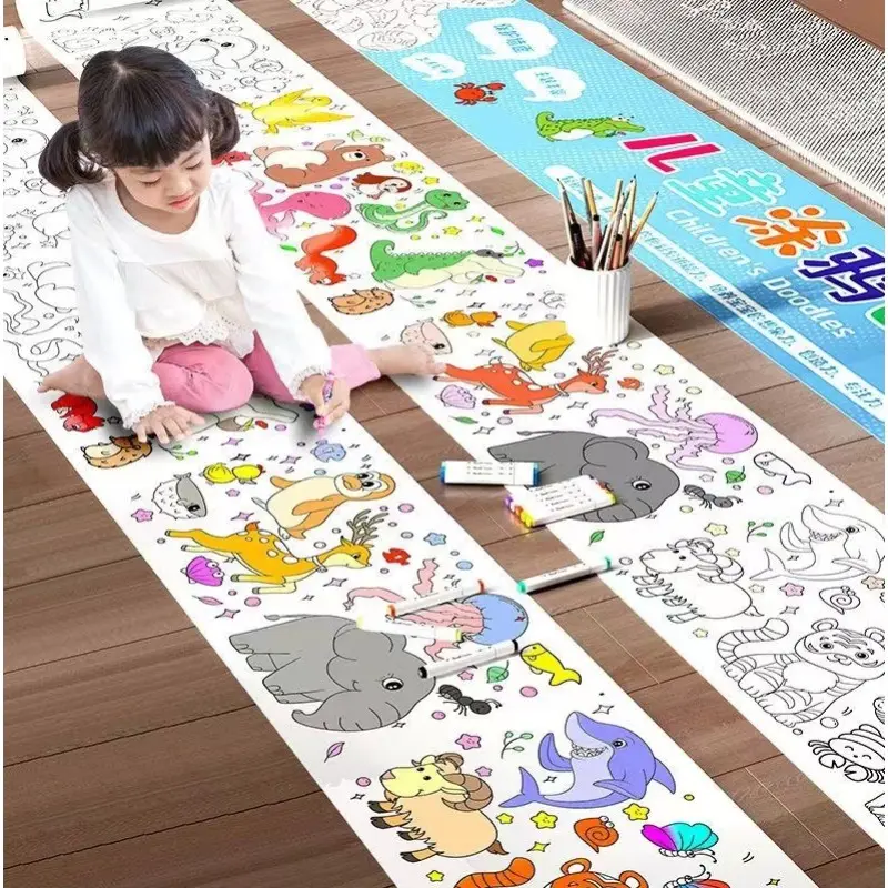 3PCS Children's Drawing Roll, Coloring Paper Roll for Kids Gift, 120 * 11.8 Inches DIY Painting Drawing Paper Roll, Sticky Drawing Paper Roll, Early Educational Toys for Kids
