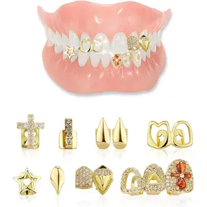 9PCS Gold Grills for Teeth, Grillz Jewelry Tooth Cap for Women & Men