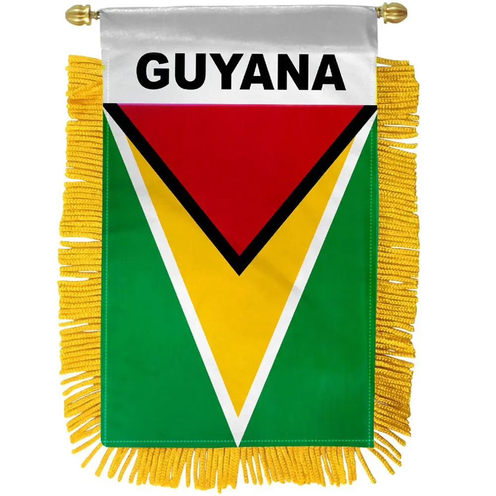 Guyana Mini Polyester Wall Decor Flags - 4x6 in Glass Banner with Double-Sided Plastic Hanger Mount, Ideal for National Pride, Home Decor Supplies, Double-Sided Hanger