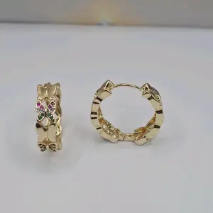 BUTTERFLIES beautiful hoops fashion style color stone's GOLD-PLATED medium size