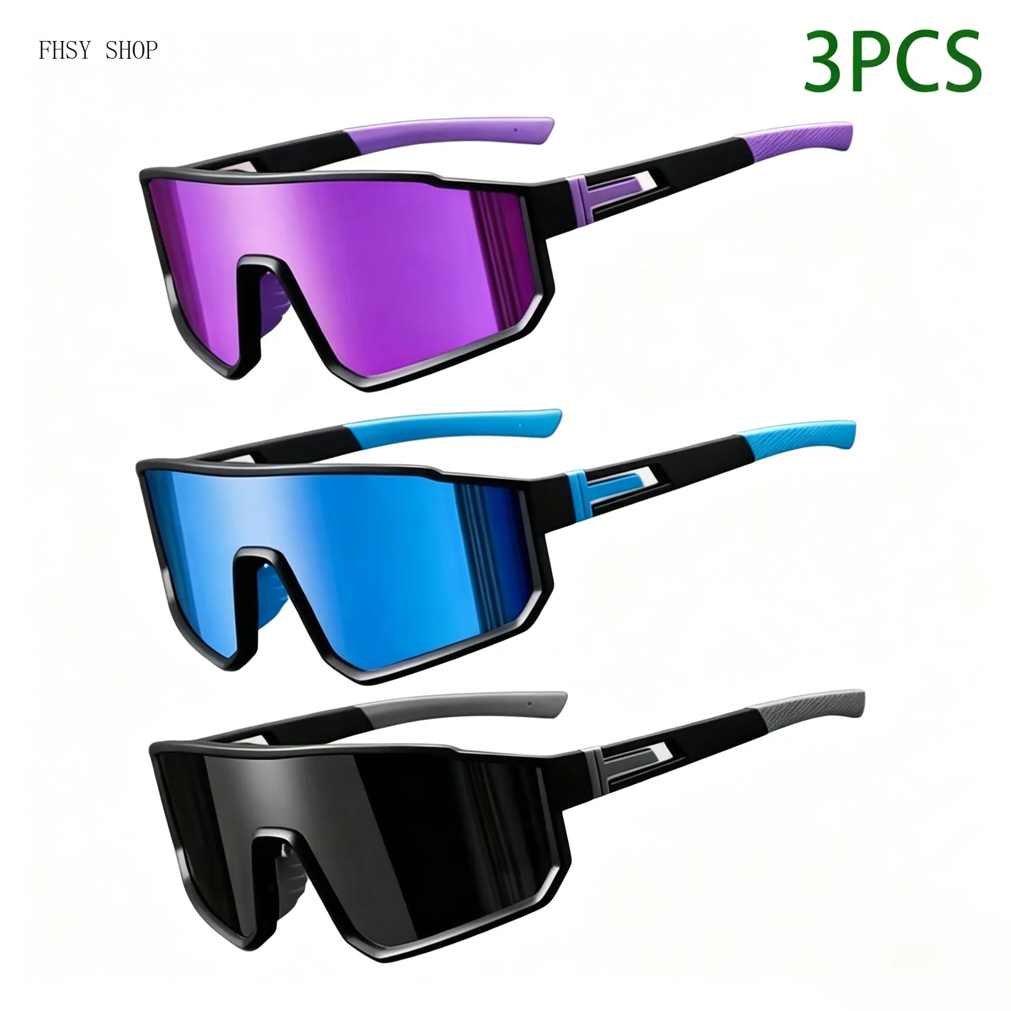 3 Pack Unisex Cycling Sunglasses - 3-Lens, Anti-Ultraviolet (UV400), Athletic, Black, Contemporary, Windproof, Lightweight Sports Eyewear for Running, Hiking, Outdoor Adventure, 3-Lens Men's Sunglasses, Anti-Ultraviolet Men's Sunglasses