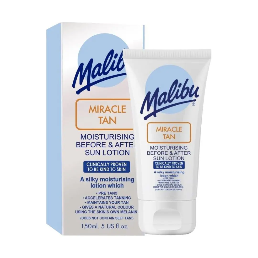 Malibu Miracle Tan Extender Lotion - After Sun Lotion & Deep Bronzing Enhancer, Hydrating Body Moisturizer with Aloe Vera & Vitamin E, Boosts Melanin, Summer Vacation Essential, Made in UK, 5 Fl Oz