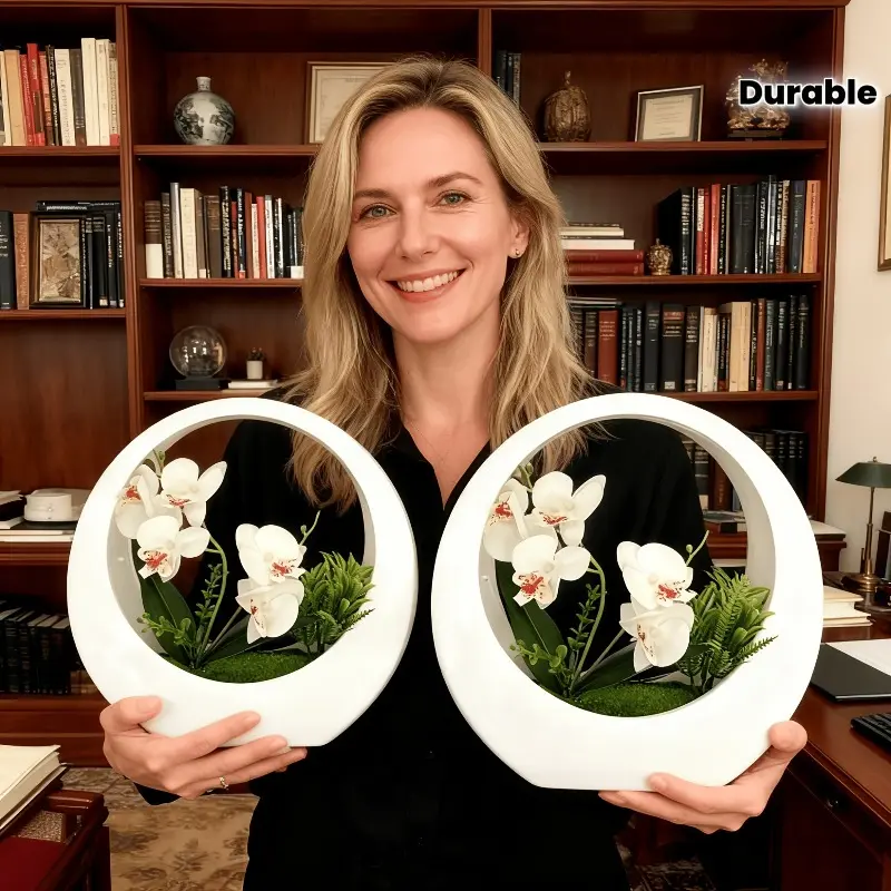 1 Piece - Simulated Butterfly Orchid Plant + White Moon Pot - Lifelike Artificial Flowers - Desk Centerpiece Decor, Artificial Flower Decoration, Artificial Potted Flower, Suitable for Birthdays, Weddings, Home, Office, Durable Plastic, Home Decor