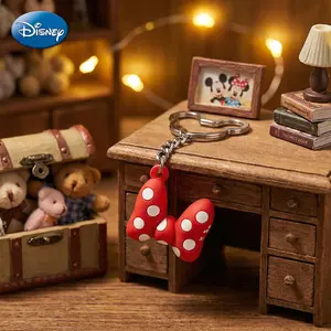 Disney Mickey PVC Keychain 1PC Official License Bag Clip Bowknot Style Charms Anime Figure Collector Keyring Backpack Decor Durable PVC Soft Rubber Gift