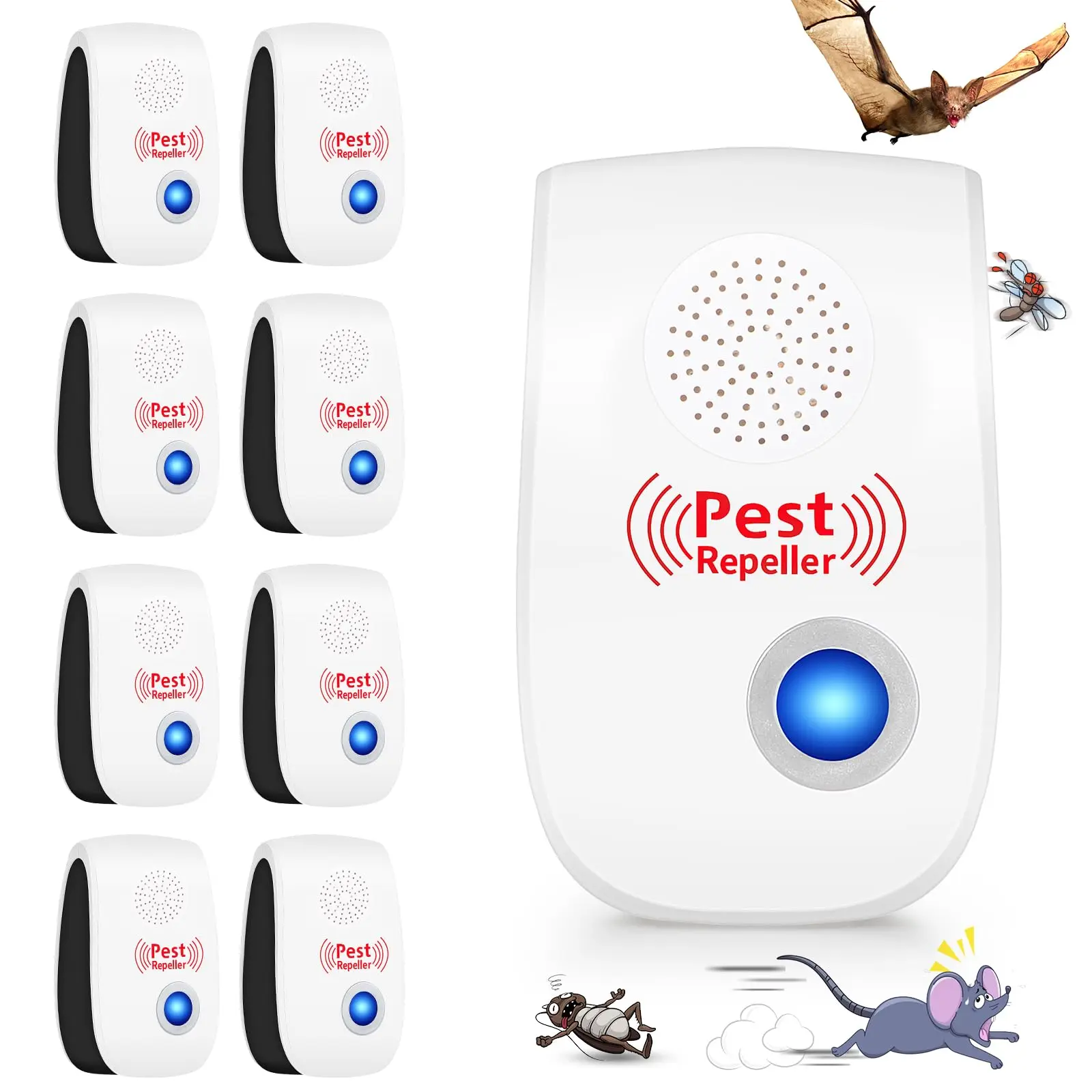Double Horn Ultrasonic Rodent Repeller - Plug-in Electronic Pest Repellent with 5 Mode Settings, Indoor Home & Office Use, Outdoor Mosquito Repellent, Mosquito Repellent Outdoors