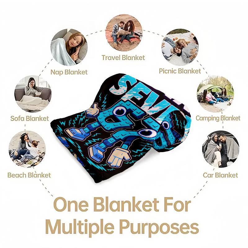 Blue-Black Color Block "67" Number Robot Lightning Flannel Blanket A warm nap blanket Lightweight Warm Ideal for Sofa Bed Travel Camping Living Room Multiple  Perfect Gift for Family and Friends