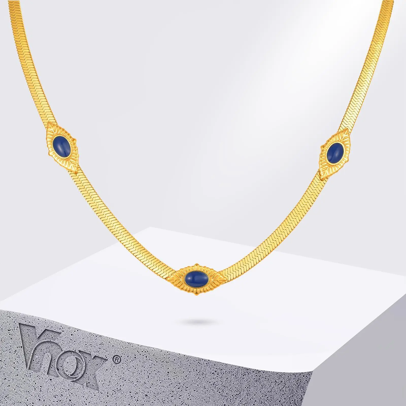 Vnox Vintage Devil's Eye Blade Chain Necklace, Stainless Steel Handmade Chain Choker, Gold Plated Jewelry Gifts