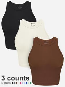 womens 3/4 counts crop tank tops, round neck racerback basic top, minimalist seamless ribbed summer causal tops