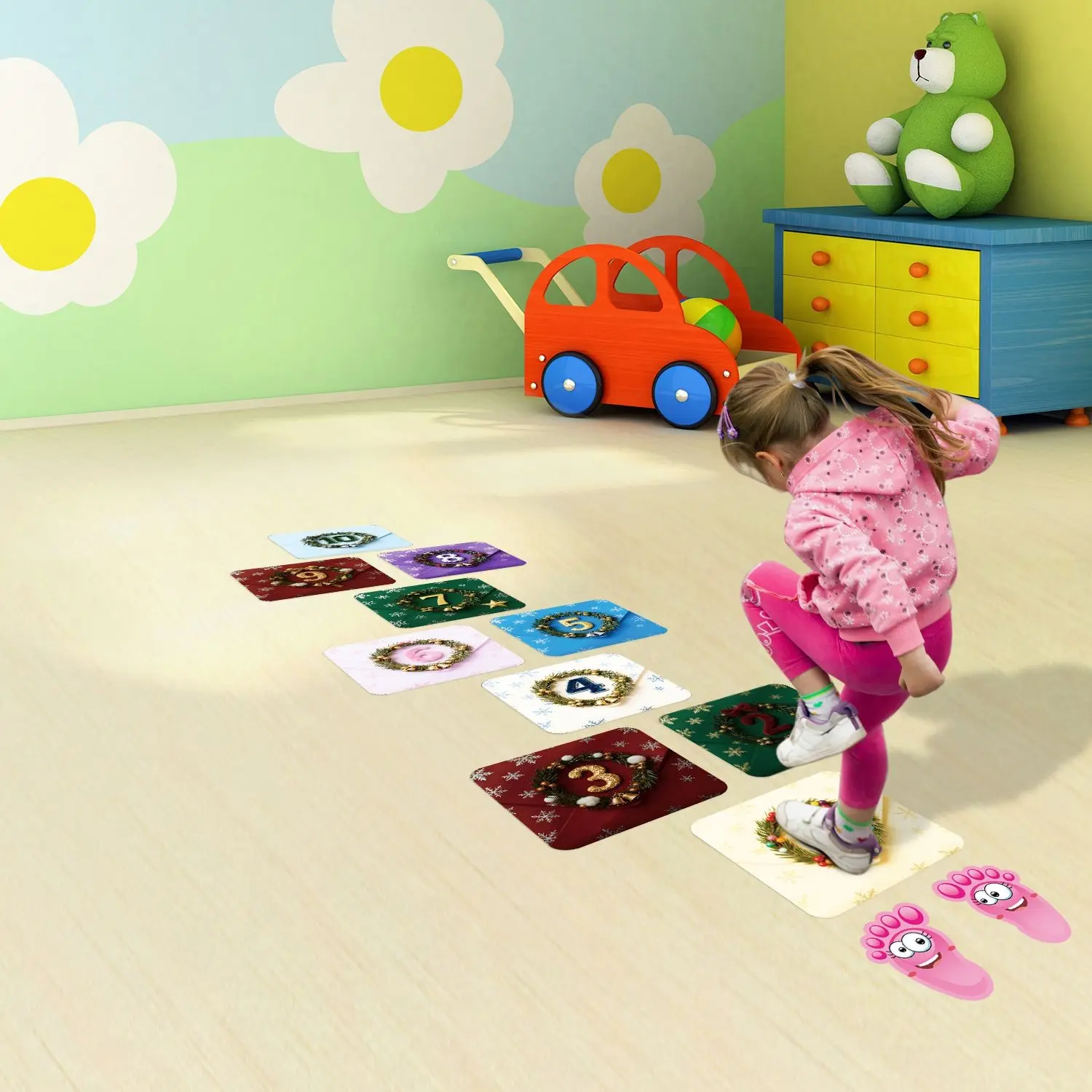 Self-Adhesive Hopscotch Game Stickers, Removable 1-10 Number Stickers, Durable & Safe for Floors, Encourages Active Learning
