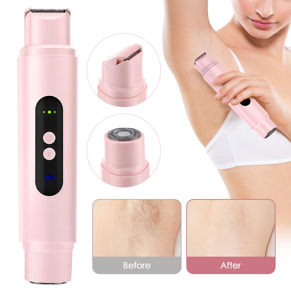 Women's 2-in-1 Dual-Head Electric Shaver Trimmer Hair Remover - Rechargeable Painless Device with IPX7 Waterproof Detachable Stainless Steel & Ceramic Heads, Wet Dry Portable PC Charger Compatible for Face, Bikini Area Women's 2-in-1 Dual-Head Electric Shaver Trimmer Hair Remover - Rechargeable Painless Device with IPX7 Waterproof Detachable Stainless Steel & Ceramic Heads, Wet Dry Portable PC Charger Compatible for Face, Bikini Area