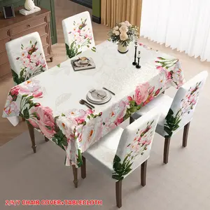 Floral Pattern Dining Chair Covers, Elastic Polyester Fabric Slipcovers, Durable and Easy to Clean, Home Office Hotel Use