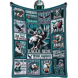 1pc Eagle Throwing Blanket, Men's Gift, Green Football Rugby Soft Flannel Slogan Print Blanket, Suitable for Girls and Boys, Ideal for Sofas, Bedrooms, Beds, Sports Games, and Birthday Gifts.