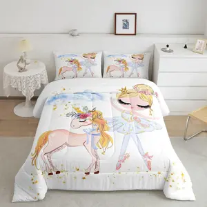 Ballet Comforter Set,Princess Bedding,Ballet Dancer Bedding Comforter Sets,Cute Unicorn Duvet Insert,Little Dancers Ballerina Design Quilt