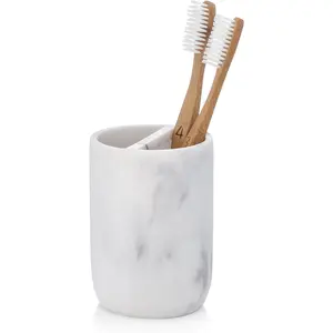 White Marble Toothbrush Holder | Small Toothbrush & Toothpaste Organizer | Blanc Collection