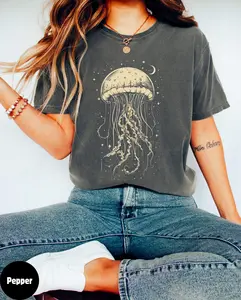Comfort Colors Vintage Celestial Jellyfish T-shirt, Sea Creature, Ocean Animal T-shirt, Hippie, Jellyfish Women Shirt, Jellyfish Gift, Marine Biology