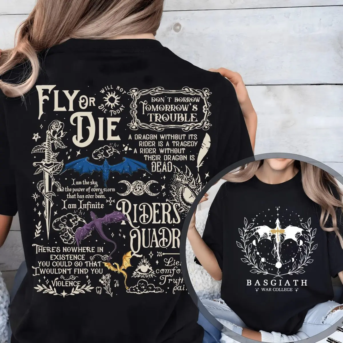 Vintage Basgiath War College 2 Sided Shirt, Fourth Wing Shirt, Dragon Rider, Violet Sorrengail Xaden Riorson Tshirt, Fantasy Bookish Tee, Unisex Short Sleeve Tee, Graphic Round Neck Tee