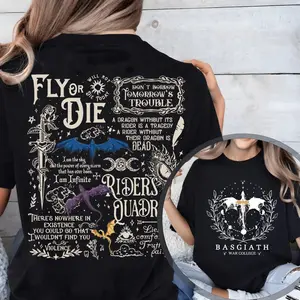 Vintage Basgiath War College 2 Sided Shirt, Fourth Wing Shirt, Dragon Rider, Violet Sorrengail Xaden Riorson Tshirt, Fantasy Bookish Tee, Unisex Short Sleeve Tee, Graphic Round Neck Tee