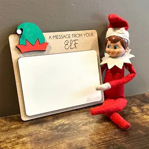 Message from your elf wooden sign! Features dry erase area to write a special message from your elf to your little one! #ElfOnTheShelf #Elf #ChristmasSign #Christmas Wooden