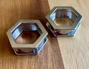 PAIR of Unique Hexagon Steel Screw Fit Tunnels - Gauges 8g (3.2mm) thru 1" (25mm)