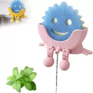 Cute Hanging Sponge Holder, Smiley Face Dishwashing Sponge Rack, Drainage Storage Shelf, Wall Mounted Kitchen Organizer