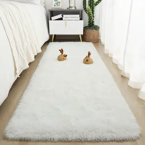 Solid Color Fluffy Rug, 1 Count Non-slip Soft Floor Mat, Decorative Carpet for Home Living Room Bedroom Study Room, Home Decor