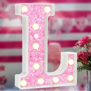 Pink Glitter LED Marquee Letter Lights - Battery-Powered Glitter Decorative Sparkly Decorative Night Light for Girls Bedroom, Birthday Party Home Decorations, Glitter Decorative Lights, Sparkly Decorative Lights