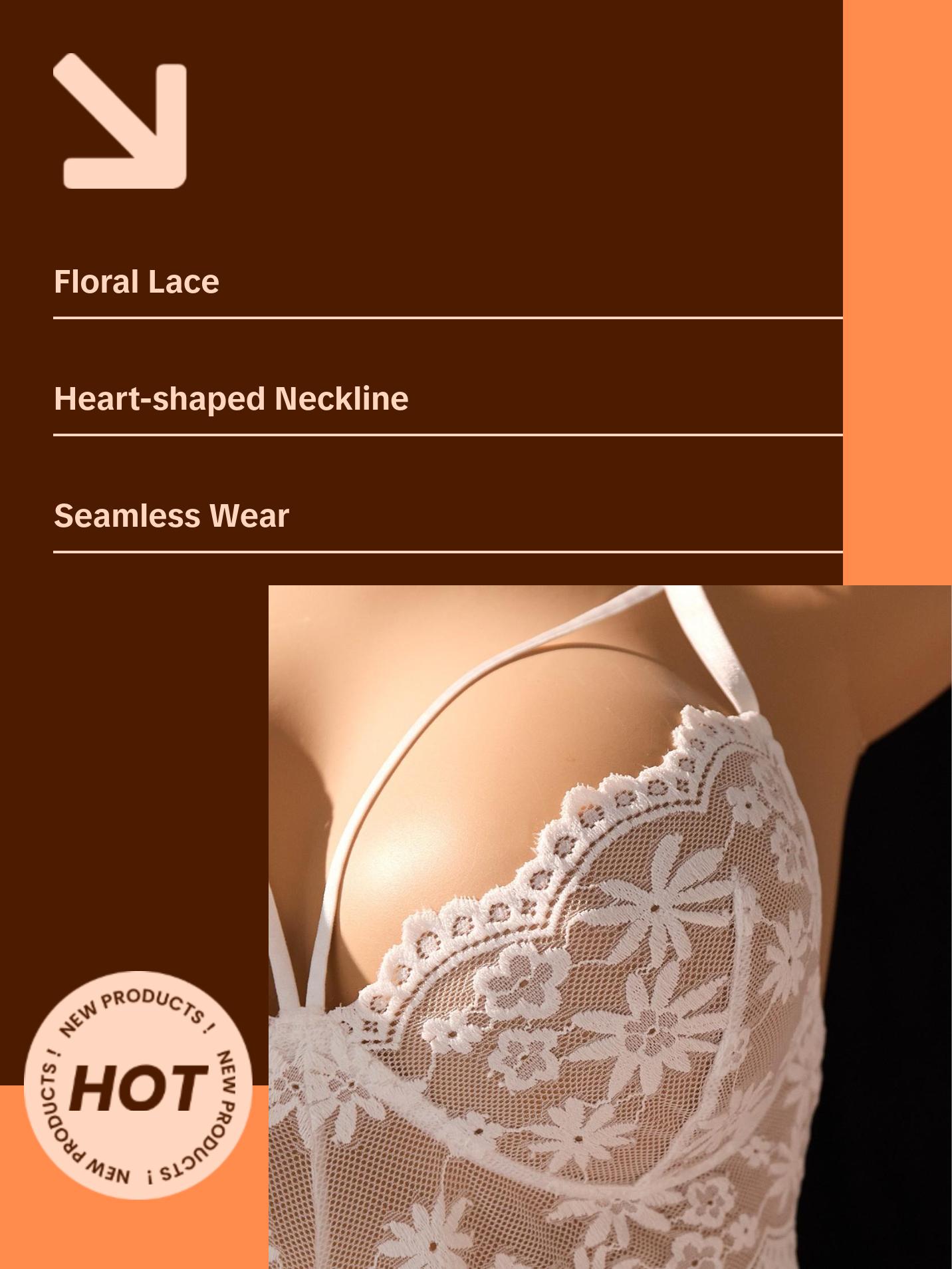 Women's Floral Lace 2-Piece Chemise Set - Sleeveless Thin Spaghetti Straps, Sweetheart Plunge V-Neck, Built-In Cups, Chiffon Rayon A-Line Silhouette Sheer Skirt, High-Cut Thong Panty - Honeymoon Intimate Loungewear Nightwear, Hand Wash Only