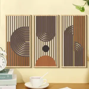 Nordic Style Geometric Wooden Wall Decor, Vintage Arc Striped Round Cutout Pattern, Modern Simple Living Room Bedroom Wall Art