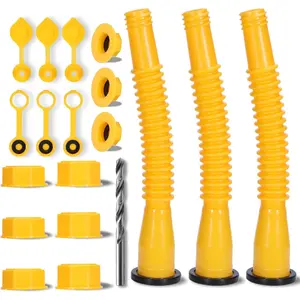 Upgraded Gas Can Spout Replacement, 3-Pack Gas Can Nozzle Leak-Proof Design, with Flexible 8.1-inch Long Spouts Easy Pour, Fuel Can Vent Caps, Drill Bit, Fit for Most 1/2/5/10 Gal Plastic Gas Cans