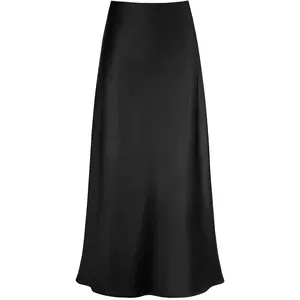 Women's Satin High Waisted Maxi Skirts Hidden Elasticized Waistband A Line Long SkirtGift