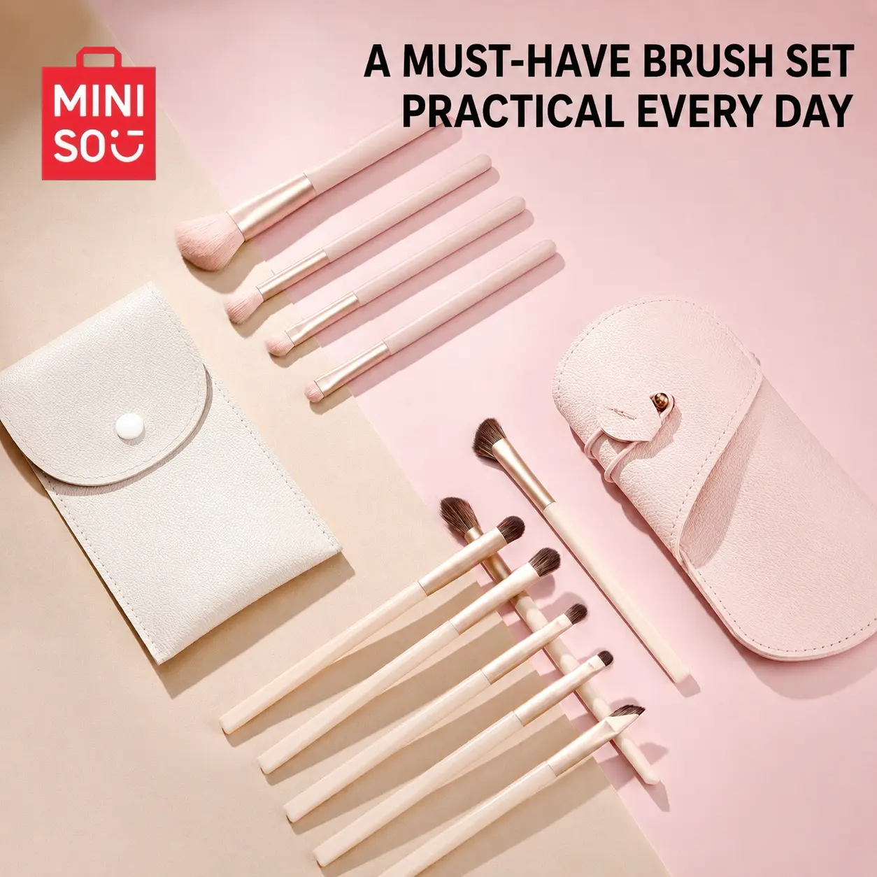 MINISO Professional 7-Piece Eye Makeup Brush Set with Storage Pouch | Soft Eye Brushes for Eyeshadow, Blending, Liner & Everyday Makeup