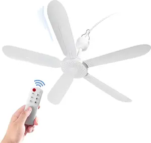 28" Inch Ceiling Fan AC 110V/DC 12V Indoor Outdoor Gazebo Electric Fans for Tent with Remote Control Portable Hanging Plug in No Light White Bedroom Porch Quiet Small Room RV Garage Dorm