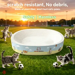 FANJUN-AMTECH Classic Premium Cat Scratcher Board, No Paper Scraps, Oval Cartoon Print, Anti-Slip Base, Sturdy Cardboard for Play/Sleep, Safe for Paws, April Stock-Up Mother’s Day Gift for Pet Lovers, Safe Paws,summervibes
