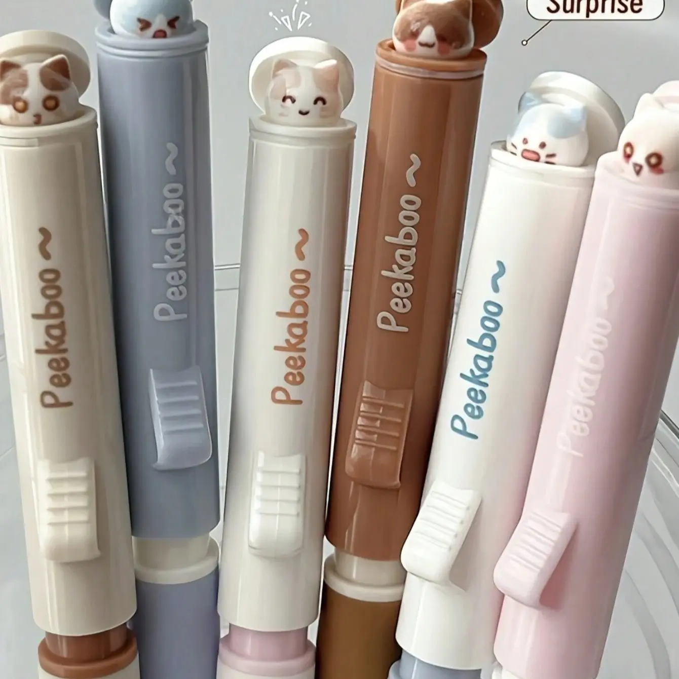 3/6pcs Hide-And-Seek Cat Pop-Up Pens, St Nib Quick-Dry Aesthetic Gel Pens Set, Soft Grip, Smooth Writing, 0.5mm Ink, Cute Cartoon Stationery