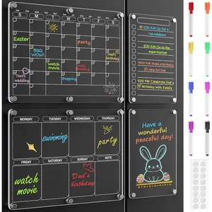 4 Pack Magnetic Refrigerator Calendar, Clear Acrylic Fridge Calendar Magnet with 8 Colorful Markers, Easy Erase Calendar for Home Kitchen Office Organization