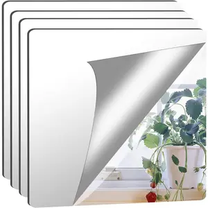 4 Pack Self Adhesive  Mirror, 12X 12 Inch Mirror Tiles,Flexible Plastic Mirrors Sheets Wall Stickers,2MM Thick Mirrors,Frameless Small Mirror