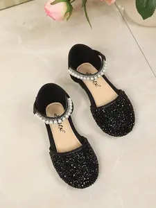 Girls' Princess Rhinestone Sandals, Cute Summer Footwear, Flat Rubber Sandals, Soft Rubber Sole, Fashionable Plain Design, Perfect for Kids