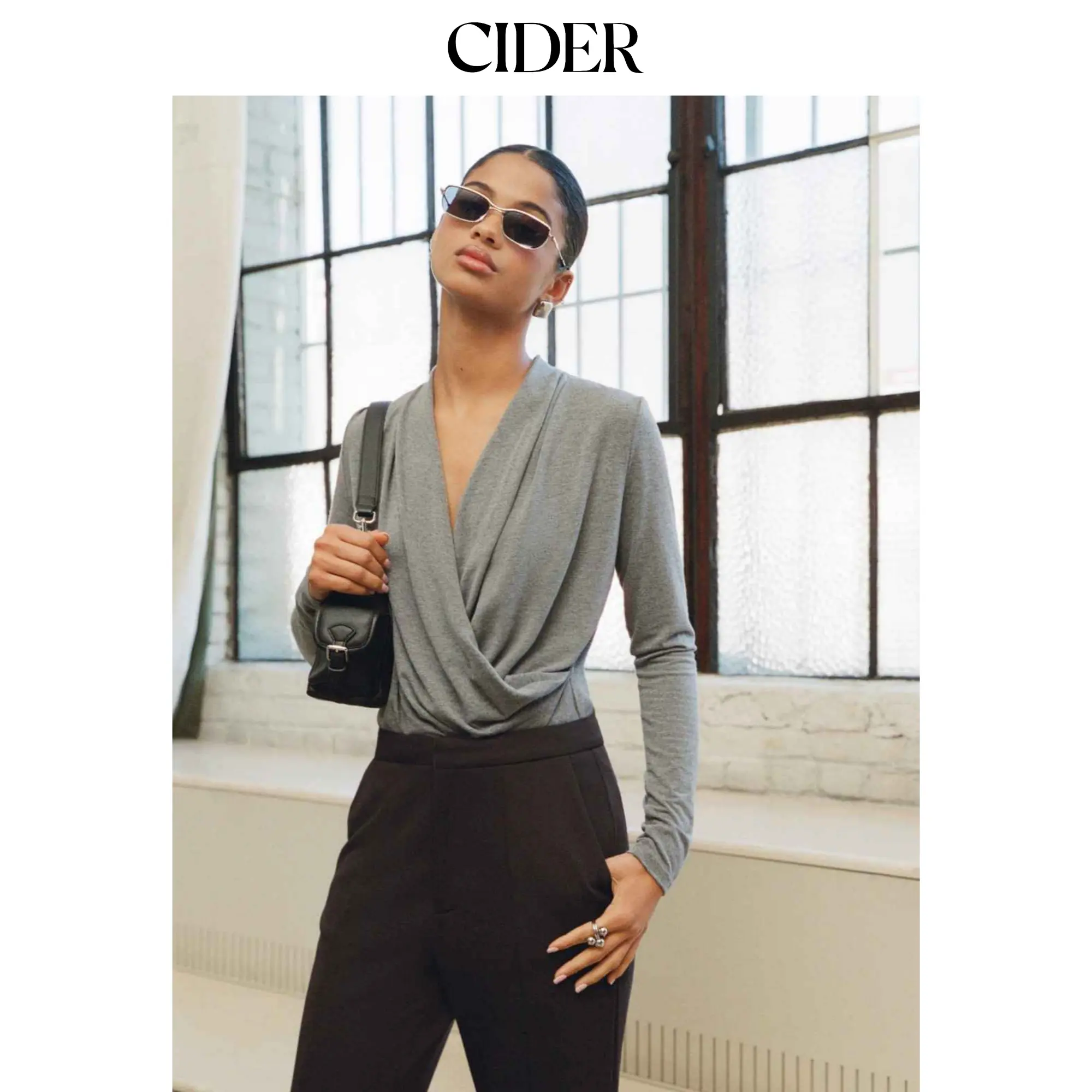 Cider V-neck Ruched Long Sleeve Bodysuit
