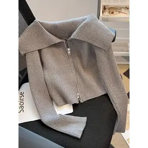 Elegant And Stylish Casual Niche Design Double Zipper Women'S Collar Cardigan