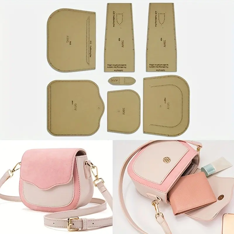 7PCS Handmade Leather Goods Fashionable Elegant Shoulder Bag Making Kraft Paper Template DIY Crossbody Bag Sewing Pattern Making Template Handcrafted Leather Craft Template Supplies