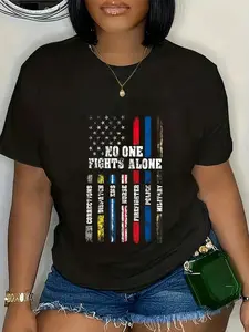 100% Cotton AMERICAN Flag Thin Line Police Fire Military Nurse Responder T-Shirt LGZ