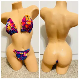 Red Blue Multicolored Clear String Bikini Outfit