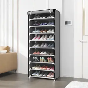 10 Layer 9 Shelf Shoes Cabinet Storage Organizer Shoe Rack Dustproof Standing Metal Plastic