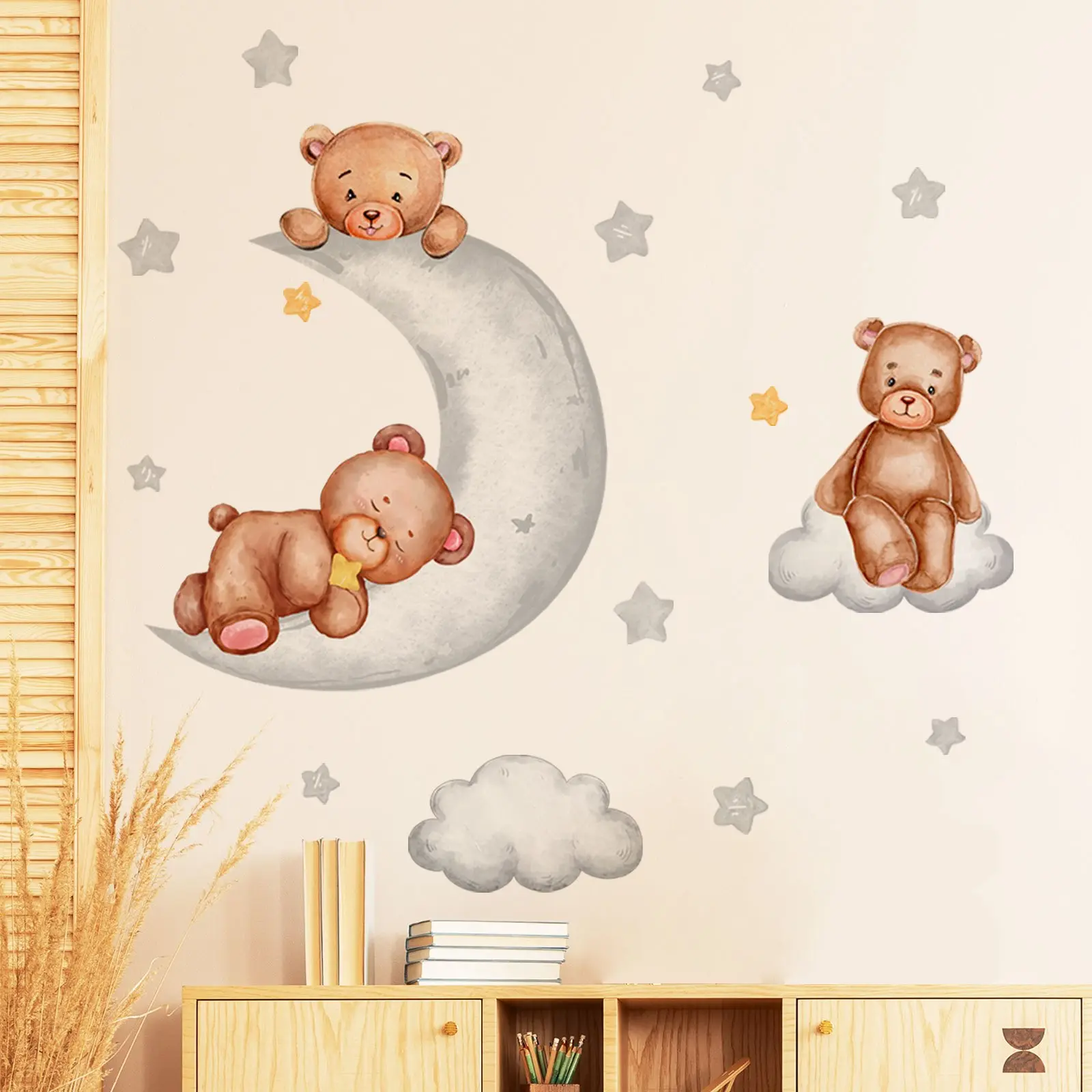 A set (30*60cm*2pcs) of bear, star and cloud wall stickers to decorate living room doors, corridors, bedrooms, bathrooms and toilets - wall stickers for background walls Sticker Decorations MS8391 Decorative Wall Sticker