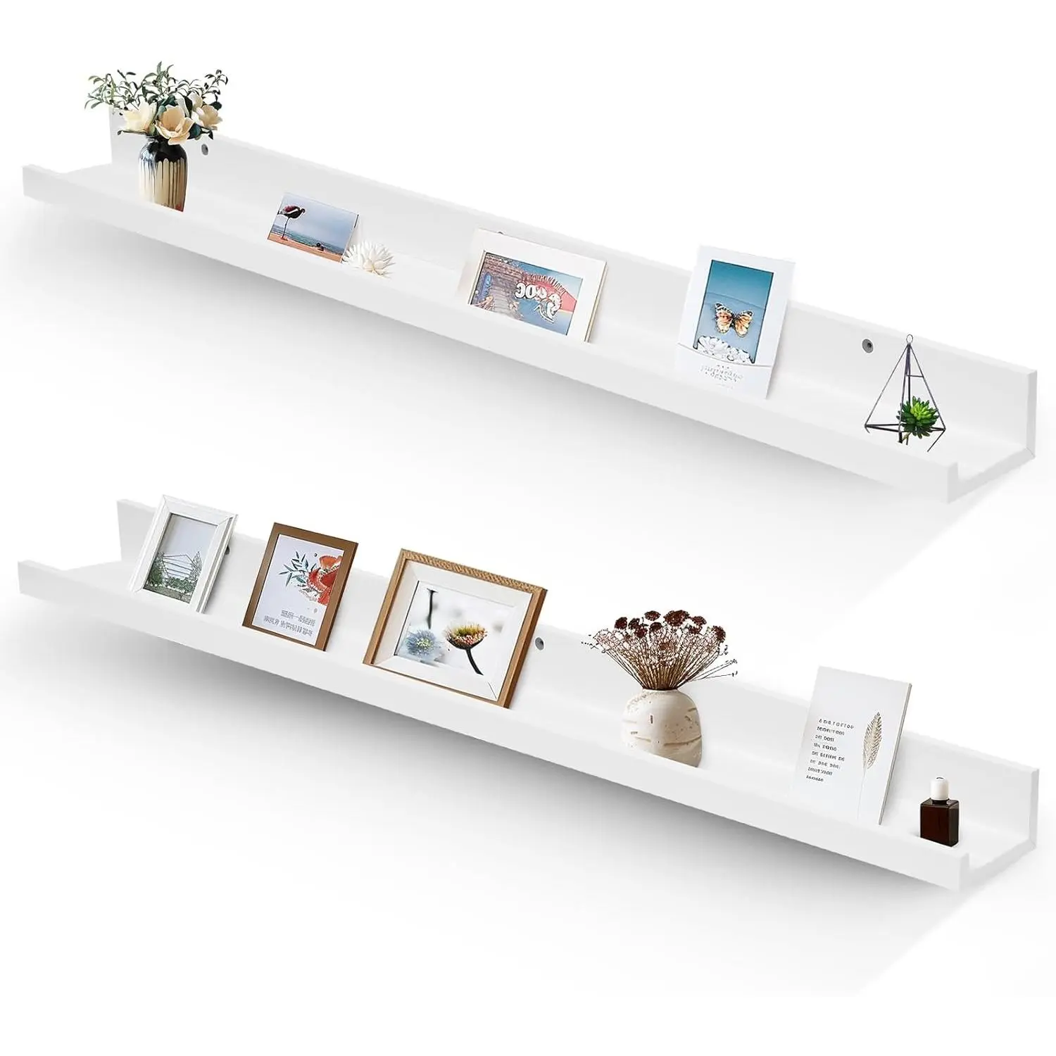 45.3" Large Floating Wall Ledge Shelves with Lip - Set of 2  Floating Shelves - White Wall Mounted Picture Ledge for Office, Bathroom, Bedroom, Living Room, Kitchen