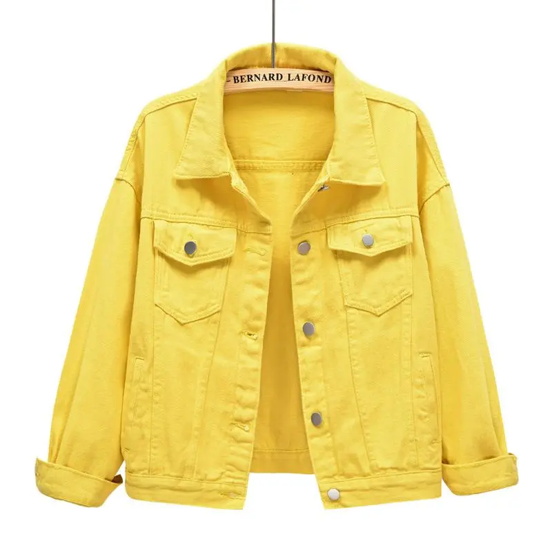 Bernard Lafond Women's Yellow Denim Jacket - Long Sleeve, Collared, Oversized, Sporty Chic, Casual Minimalist Jackets for Spring-Autumn, Plus Size Sports Outerwear